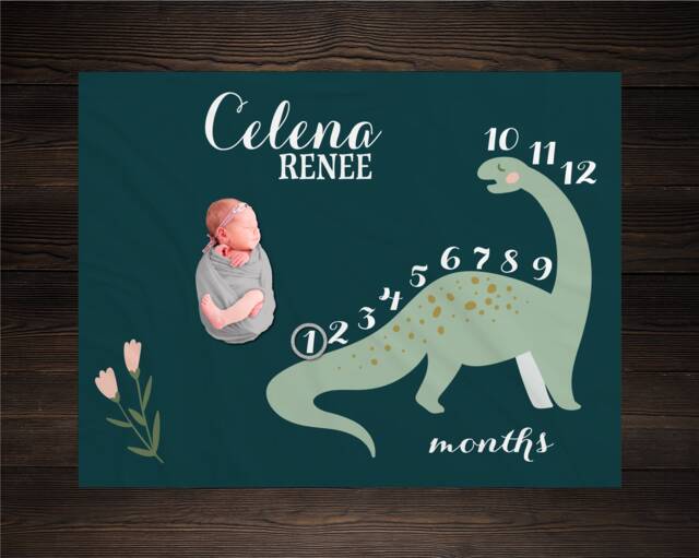 Dinosaur Milestone Blanket, Baby Milestone, Nursery, Bedding, Growth Blanket - image 1