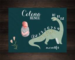 Dinosaur Milestone Blanket, Baby Milestone, Nursery, Bedding, Growth Blanket - thumbnail 1