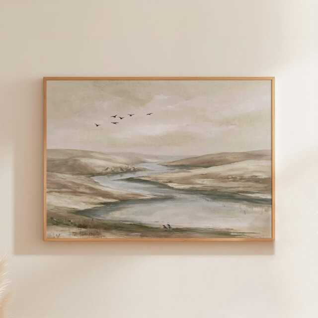 River Valley Poster, Neutral Hills Wall Art, Soft Landscape Print - image 1