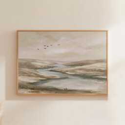 River Valley Poster, Neutral Hills Wall Art, Soft Landscape Print - thumbnail 1