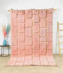Pink Checkered Moroccan Rug - Soft Shag Area Carpet Hand Tufted Berber Wool Modern Boho Decor - thumbnail 1