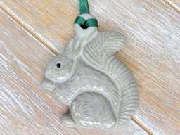 Ceramic White Squirrel Ornament Christmas Xmas Holiday Winter Yule Decor Decoration Lucky - thumbnail 1