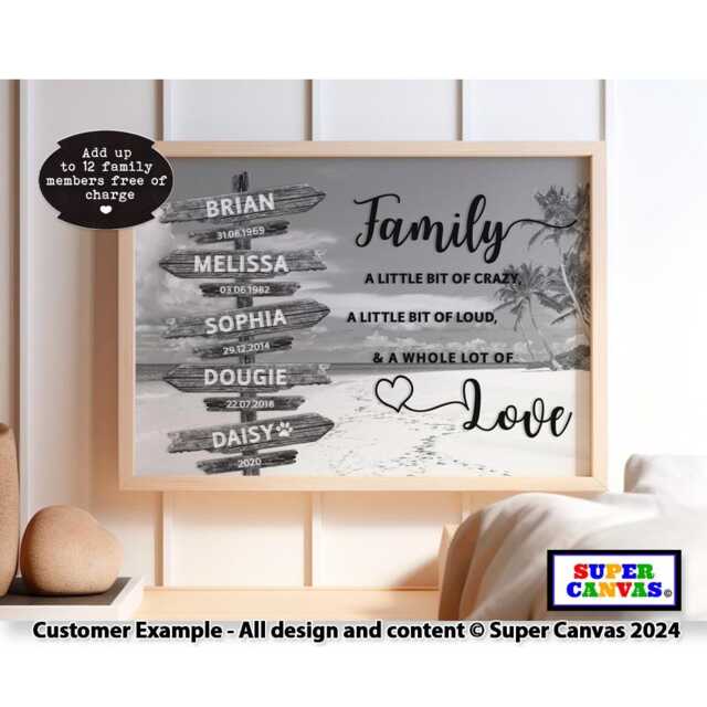 Family Sign Post Personalised Names Portrait Street Beach Picture Wall Art Poster Print Birthday Wedding Mothers Day Gift - image 1