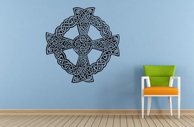 Cross Crest Tribal Pattern Religious Symbol Wall Or Car Vinyl Peal & Stick Removable Sticker Decal L1402 - image 1