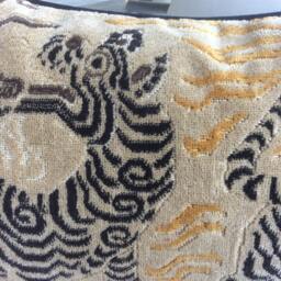 Clarence House Pillow Cover in Tibet Dragon(Small Scale Mustard Velvet With Charcoal Back & Cord - thumbnail 2