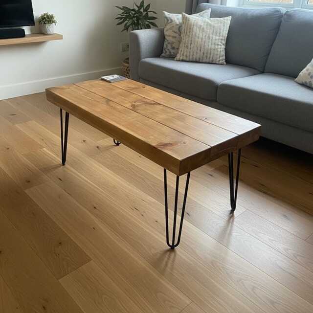 Handmade Rustic Pine Coffee Table With Industrial Iron Legs - image 1