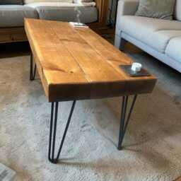 Handmade Rustic Pine Coffee Table With Industrial Iron Legs - thumbnail 2