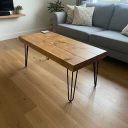 Handmade Rustic Pine Coffee Table With Industrial Iron Legs - thumbnail 1