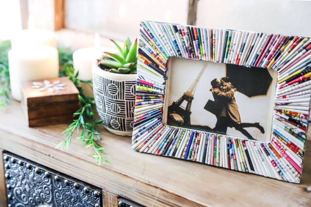 Picture Frame Handmade Decor - Unique Recycled Magazine Paper Gift For First Home & Eco-Friendly Display - image 1