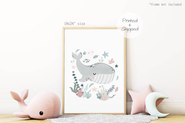 Under The Ocean Print, Whale Nautical Nursery Sea Animals Scandi Decor, Playroom Prints, Kids Wall Art - image 1