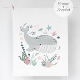 Under The Ocean Print, Whale Nautical Nursery Sea Animals Scandi Decor, Playroom Prints, Kids Wall Art - thumbnail 3