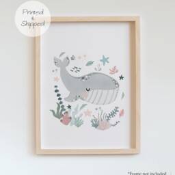 Under The Ocean Print, Whale Nautical Nursery Sea Animals Scandi Decor, Playroom Prints, Kids Wall Art - thumbnail 2