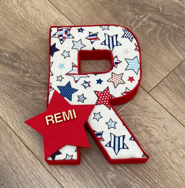 Boys Door Plaque, Nursery Bedroom Decor, Personalise Fabric Letters With A Wooden Star & Name. Keepsake Gift For New Baby, Christening - image 1