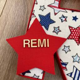 Boys Door Plaque, Nursery Bedroom Decor, Personalise Fabric Letters With A Wooden Star & Name. Keepsake Gift For New Baby, Christening - thumbnail 2