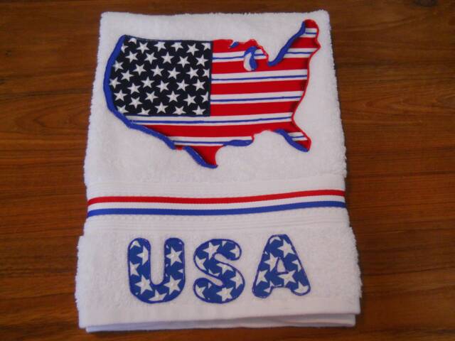 Patriotic Appliqued Hand Towel Usa Flag Decor - image 1