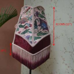 Hand Stitched Peach Lampshade Victorian Style With Rayon Fringe - thumbnail 2