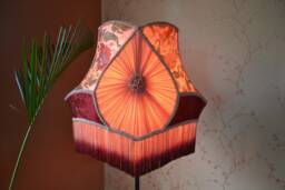 Hand Stitched Peach Lampshade Victorian Style With Rayon Fringe - thumbnail 1