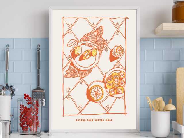 Better Food Mood - Wall Print Quote Cafe Kitchen Happy Gift Idea Bespoke Poster A5 A4 A3 Framed Or Unframed - image 1