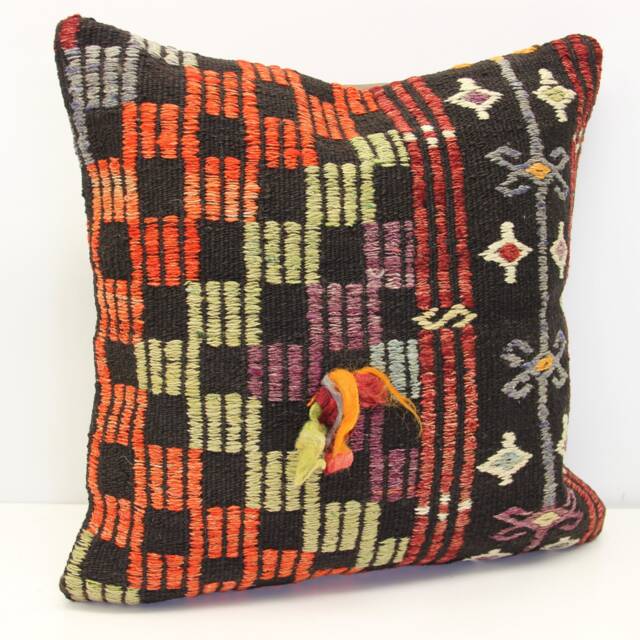 Handmade Kilim Pillow Cover 20x20, Retro Woven Cushion - image 1