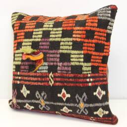 Handmade Kilim Pillow Cover 20x20, Retro Woven Cushion - thumbnail 3