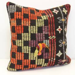 Handmade Kilim Pillow Cover 20x20, Retro Woven Cushion - thumbnail 1