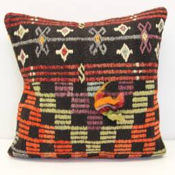 Handmade Kilim Pillow Cover 20x20, Retro Woven Cushion - thumbnail 2