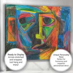 Bold Geometric Cubist Colourful Face Portrait Canvas Wall Art Print Decor Picture Ready To Hang - thumbnail 3