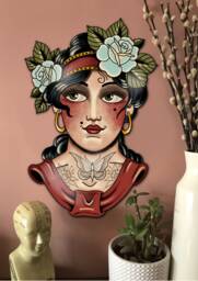 Tattooed Lady Tattoo Style Wall Art Wall Decor Alternative Lady With Tattoos