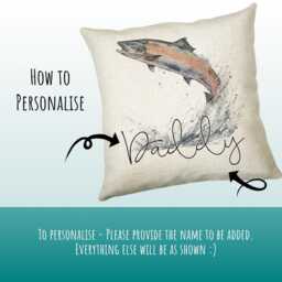 Personalised Fathers Day Gift Leaping Salmon Cushion Printed Name Design - Throw Pillow For Fishing Lover Fisherman Cs550 - thumbnail 3