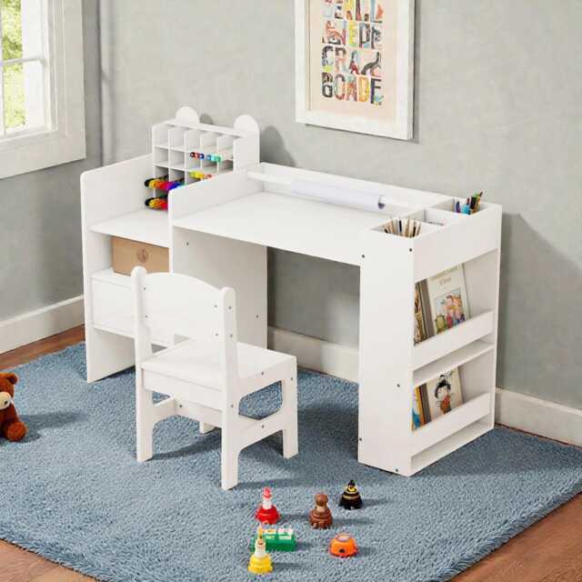 Kids Art Table & Chair Set With Storage, Toddler Desk For Drawing & Study - image 1