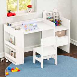 Kids Art Table & Chair Set With Storage, Toddler Desk For Drawing & Study - thumbnail 2