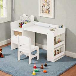 Kids Art Table & Chair Set With Storage, Toddler Desk For Drawing & Study