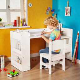 Kids Art Table & Chair Set With Storage, Toddler Desk For Drawing & Study - thumbnail 3