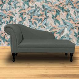 Handmade Plush Steel Grey Chaise Longue Classic Queen Anne Style - thumbnail 3