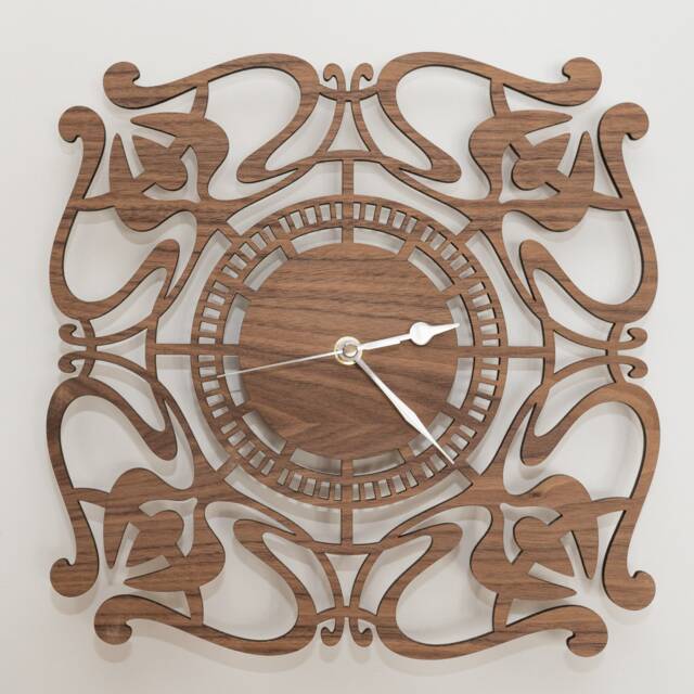 Handmade Wooden Silent Art Deco Wall Clock Up To 90cm in Oak, Cherry Or Walnut - Silver Gold Hands - image 1