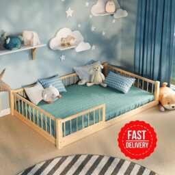 Pine Wood Bed Frame - Montessori Floor Toddler Free Delivery Single, Double - thumbnail 3