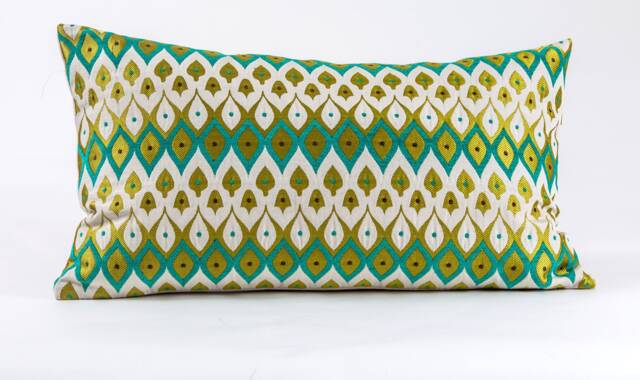 Teal & Gold Geometric Lumbar Pillow Cover, Designer Decor - image 1