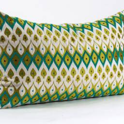 Teal & Gold Geometric Lumbar Pillow Cover, Designer Decor - thumbnail 2