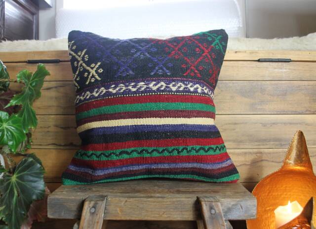 40cm - 16Inch Vintage Kilim Cushion Cover Handwoven - Accent Decorative - image 1