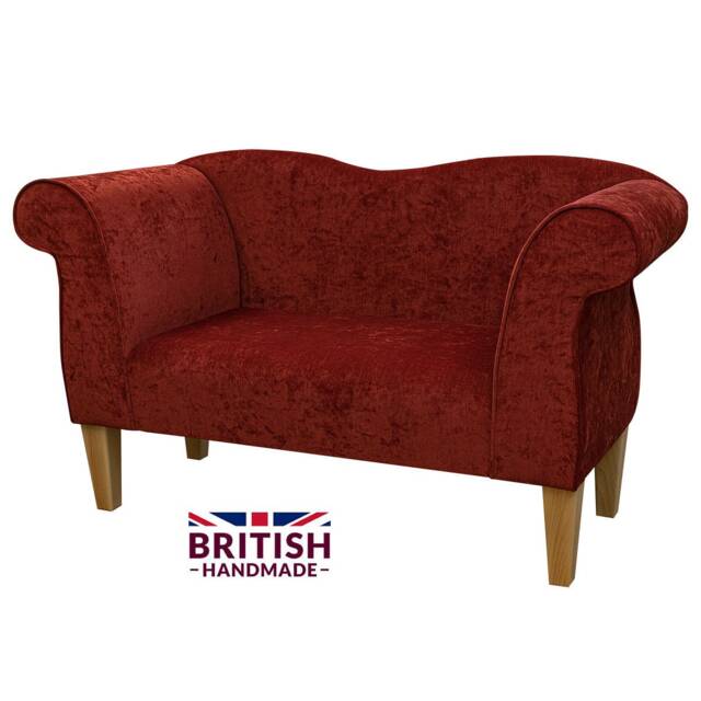 Handmade Small Chaise Lounge Queen Anne Henna Velvet Sofa - image 1