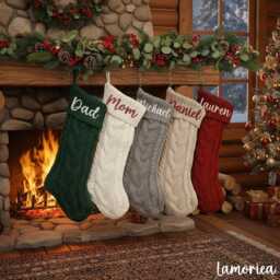2026 Personalized Christmas Xmas Embroidered Family Name Stockings, Knit Holiday Stockings Gifts - thumbnail 1