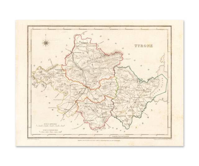 Tyrone Map - Old Antique Reproduction Print Of Derry 1846 Northern Ireland - image 1