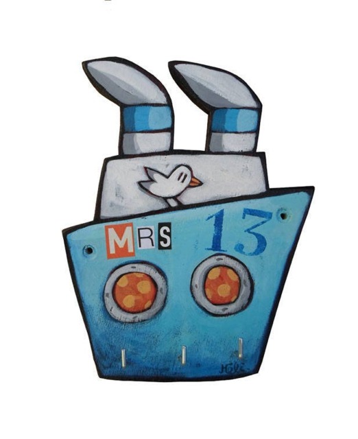 Bateau Marseilles Wooden Key Holder Painted