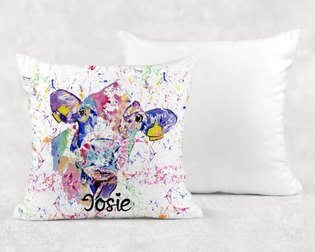 Personalised Watercolour Rainbow Cow Cushion, Cuddle Pillow, Birthday Gift - image 1