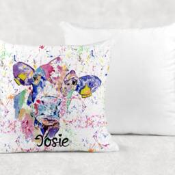 Personalised Watercolour Rainbow Cow Cushion, Cuddle Pillow, Birthday Gift - thumbnail 3
