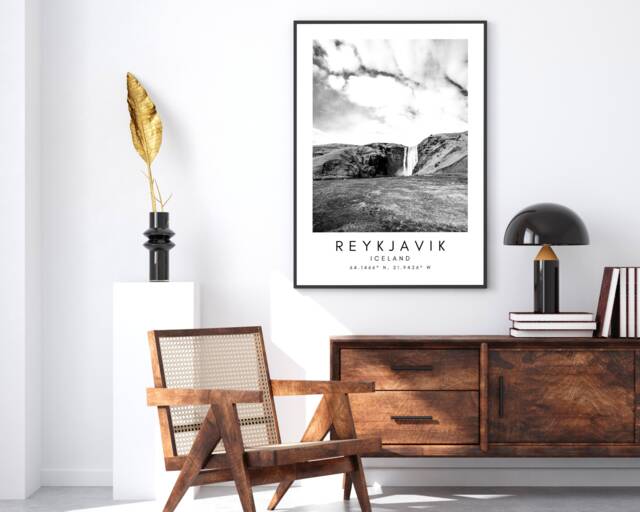 Reykjavik Iceland Print Black & White Mountain Wall Art - image 1