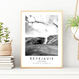 Reykjavik Iceland Print Black & White Mountain Wall Art - thumbnail 2