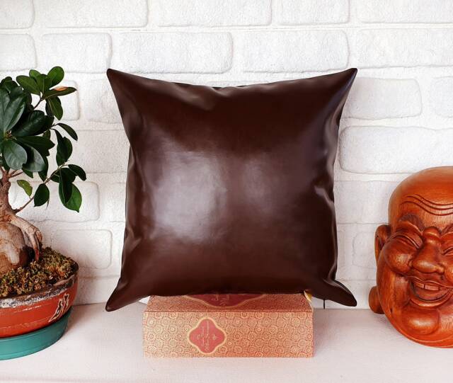 Dark Brown Faux Leather Pillow Cover Modern Scandinavian Decor - image 1