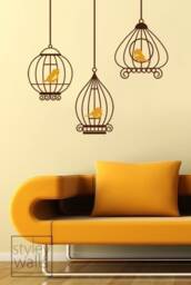 Birds Wall Decal, Bird Cages in Birdcage Vinyl Decals, Sticker, Home Decor - thumbnail 1
