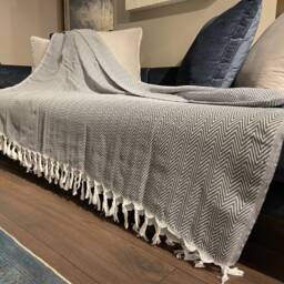 Turkish Blanket 79x87, Wholesale Blanket, Housewarming Gift, Couch Throw, Organic Gray Bedspread, Decorative Throw - thumbnail 2